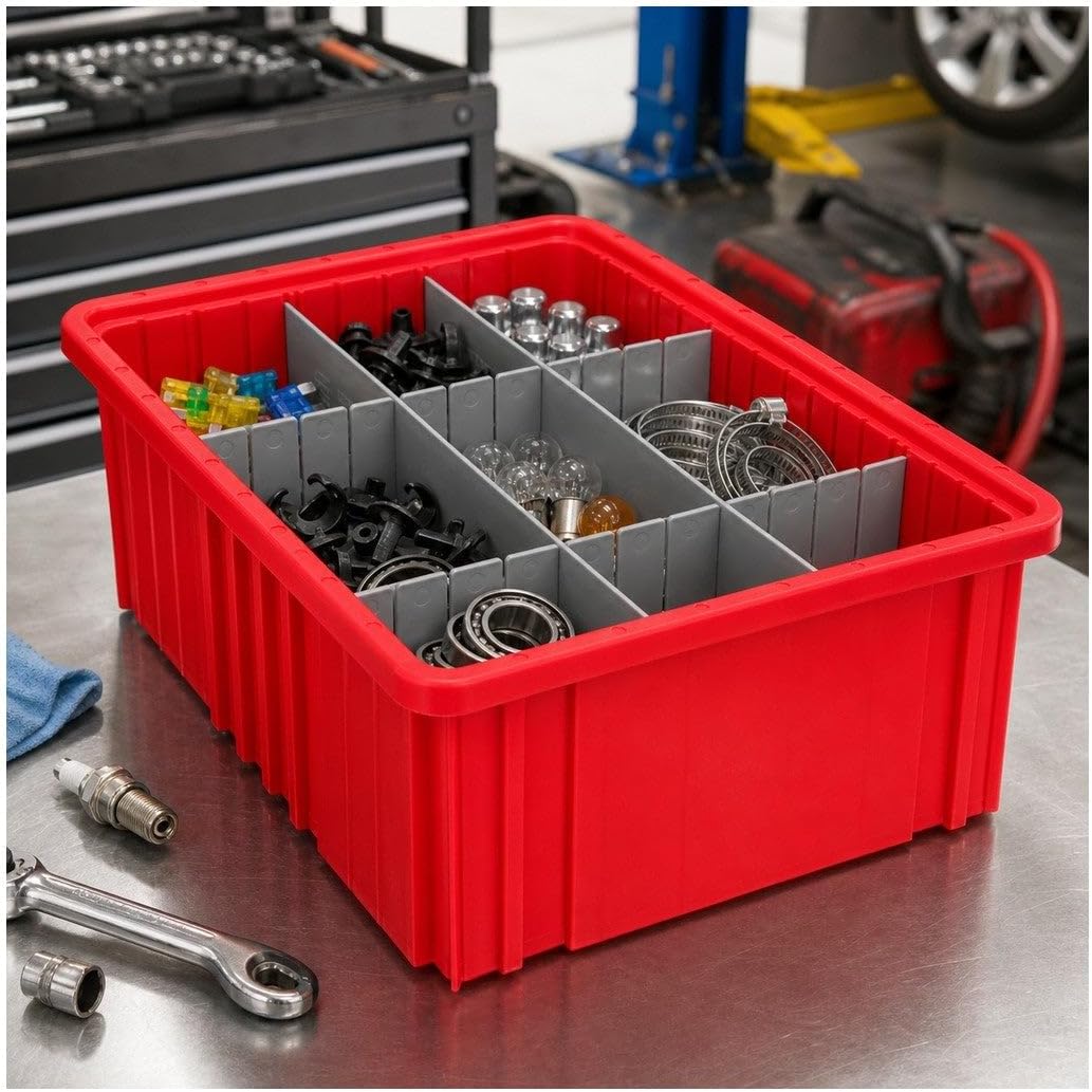 Quantum Storage DG92035 Dividable Grid Heavy Duty Part Organizer Bins - 16-1/2" x 10-7/8" x 3-1/2" - 12 Pack image 5