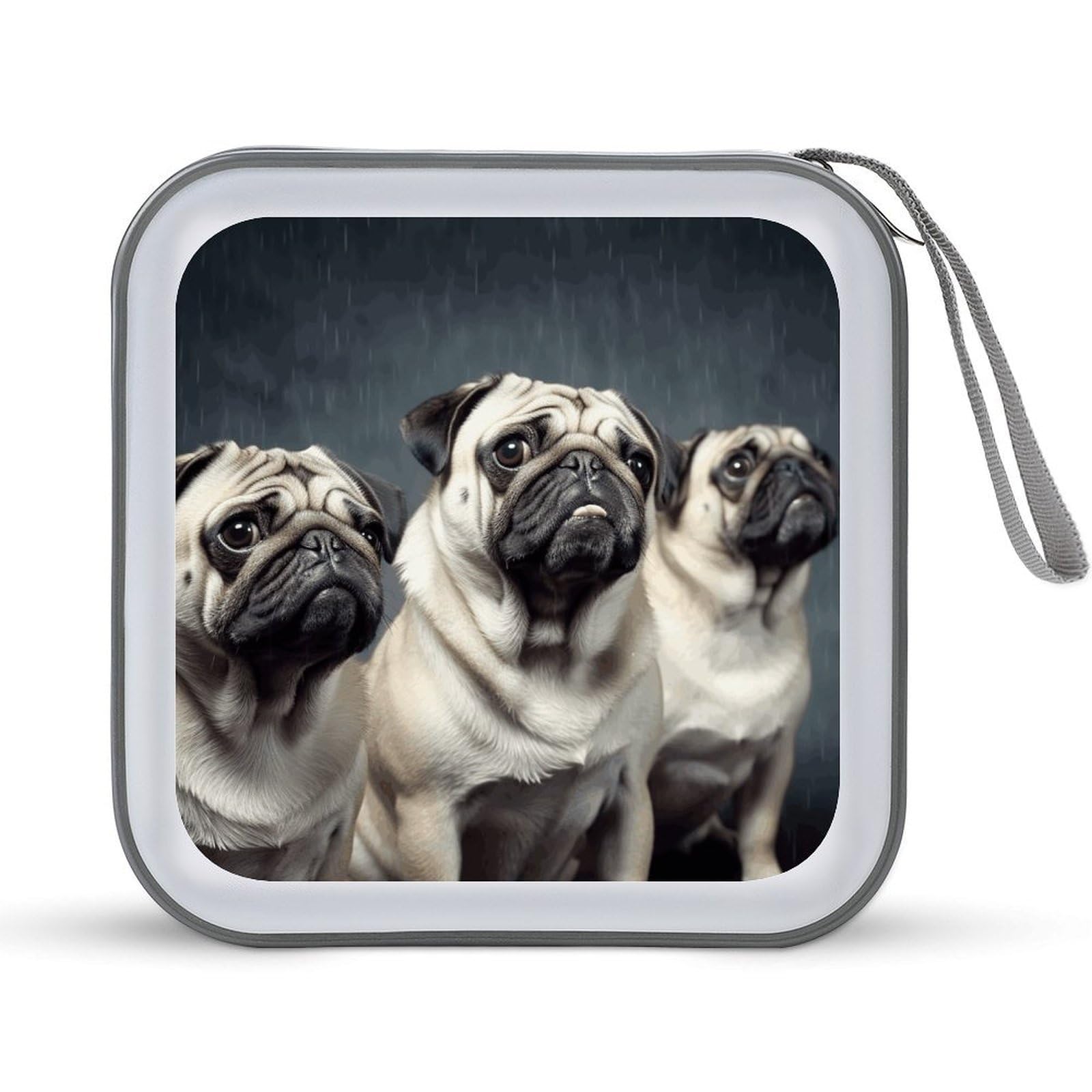 VstaDank Funny Pug Dog 40 Capacity CD Case with Zipper Disc, Portable CD Storage Organizer Hard Plastic Storage DVD Organizer for Home, Travel