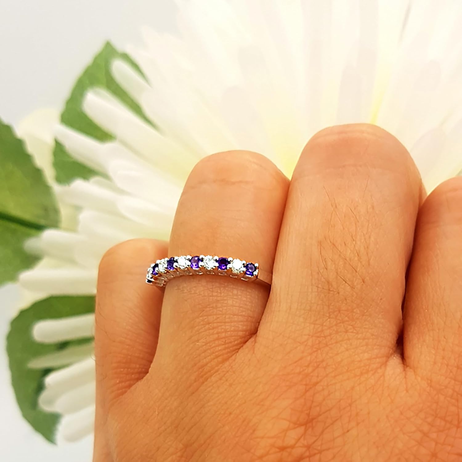 Dazzlingrock Collection Alternate Round Gemstone or Diamond Stackable Wedding Band for Women in Solid Gold