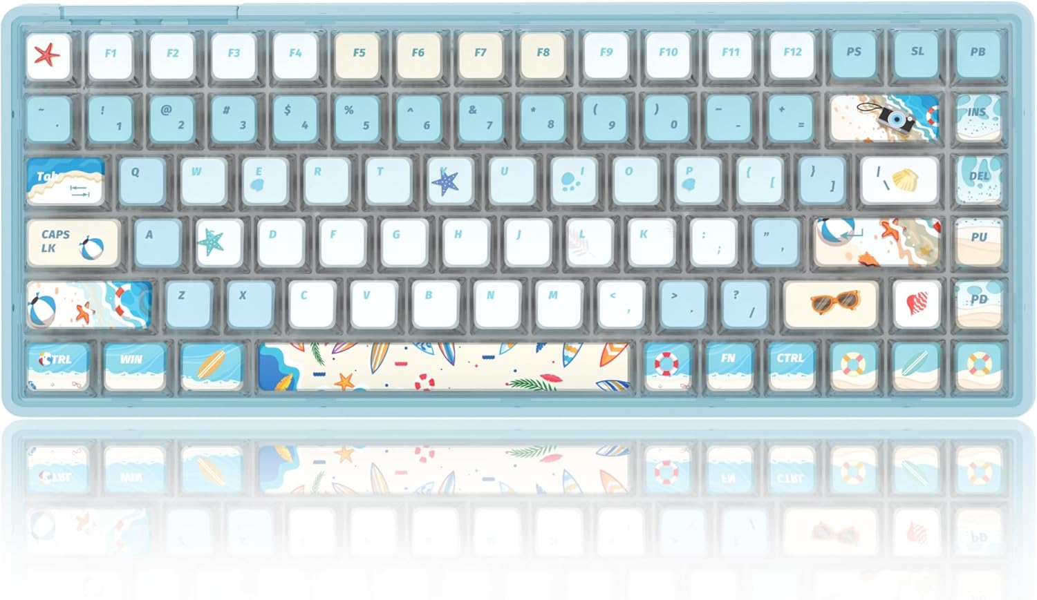 Blue Light Up Transparent Mechanical Keyboard,Light84 RGB Backlight Gaming Wired Keyboards with Crystal Switch and Sublimation PBT Capkeys,70% Percent E-Sports for Windows PC MAC (California Holiday)