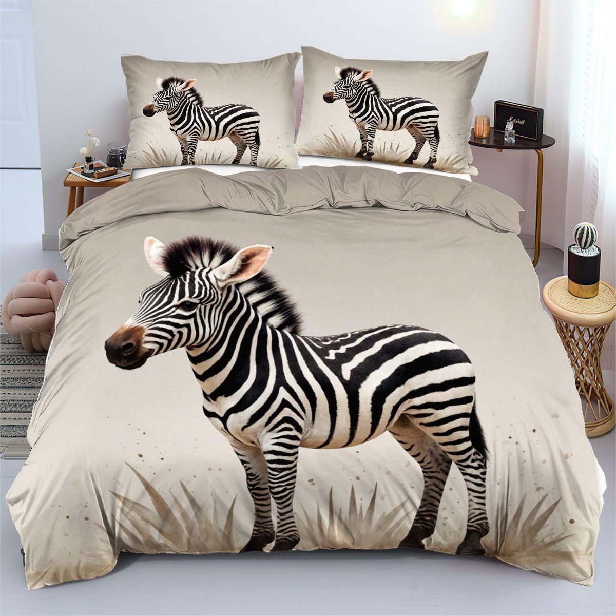 Linge de lit 220x240 cm zèbre aux finitions soignées pour lit double