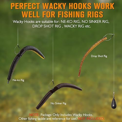 Miniatura 5 de Dovesun 30 ganchos sin malas hierbas, ganchos de pesca con gusanos para pesca de lubina, tamaño 1 # 10 20, ganchos locos para Noke Rig sin platina