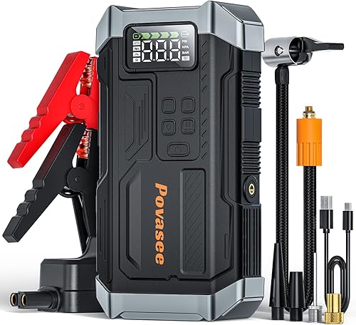 Modelo 2025 Arrancador de 5000 A con compresor de aire, arrancador de batería portátil con inflador de neumáticos de 150 PSI, caja de salto de 12 V