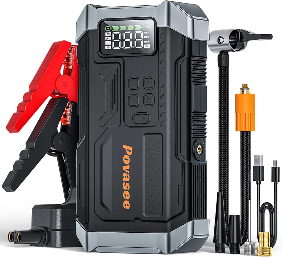 [2026NEW Model] 5000A Jump Starter with Air Compressor,Car Jumper Starter Portable with 150PSI Tire Inflator 12V Jump Box with LCD