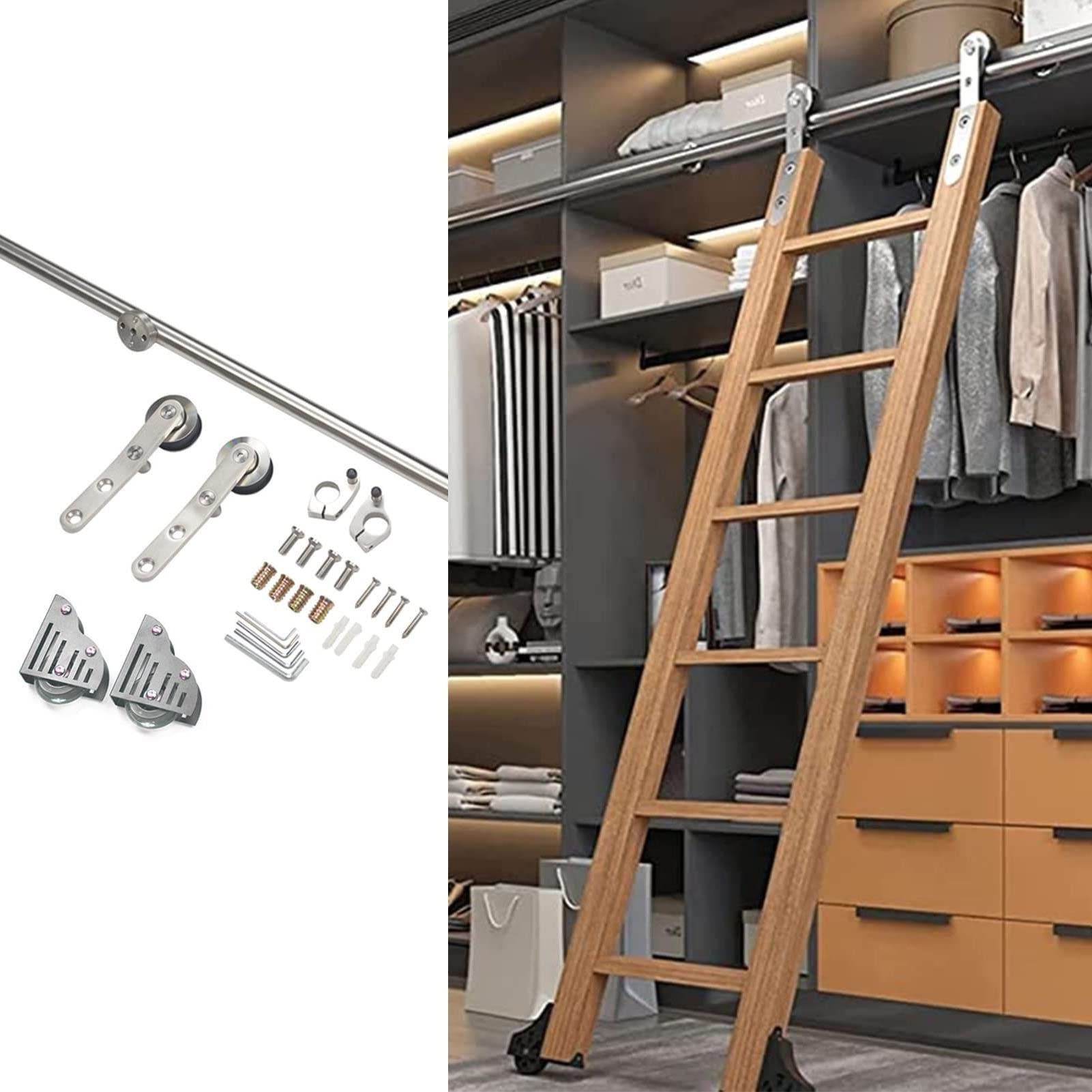 Kit di ferramenta per Porta con Scala Scorrevole - Kit di ferramenta per Porta di fienile Scorrevole, Binario per Scala Scorrevole per Biblioteca da 100-800 cm (Senza Scala), per casa/Intern