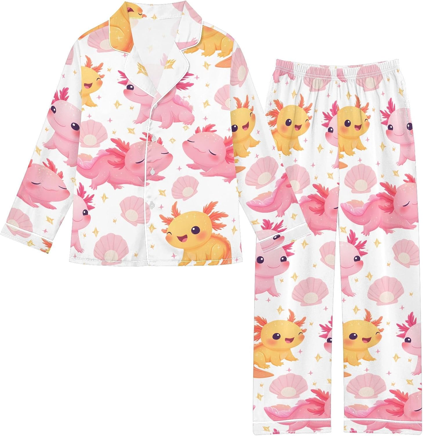 Kids Casual Satin Wear Set Salamander Shell Pattern Unisex Relaxed Fit Clothing