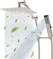 Vista 24 de Hibbent Cabezal de ducha de lluvia de 8 pulgadas de metal completo Certificado CUPC, Combo de cabezal de ducha doble, varita de ducha manual de alta