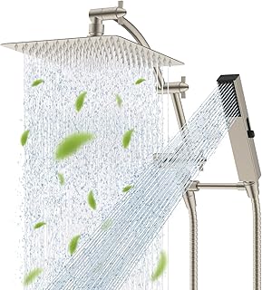 Hibbent All Metal CUPC Certified 10'' Rainfall Shower Head, Dual Shower Head Combo, High Pressure Handheld 4 Sprays Shower Wand, 16'' Adjustable Extension Arm, 71'' Hose, Shower Holder, Brushed Nickel
