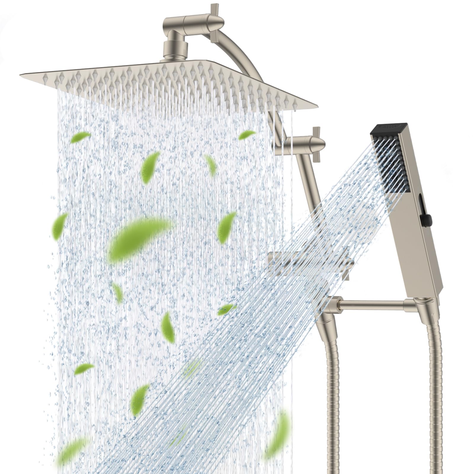 Pommeau de douche en métal chic et son bras réglable en nickel brossé