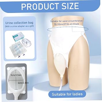 Female Urinal External Catheter for Women, Wearable Silicone Female Urinal for Bedridden with High-Elasticity Waist Belt, Reusable Portable Womens with 2 Pee Bags