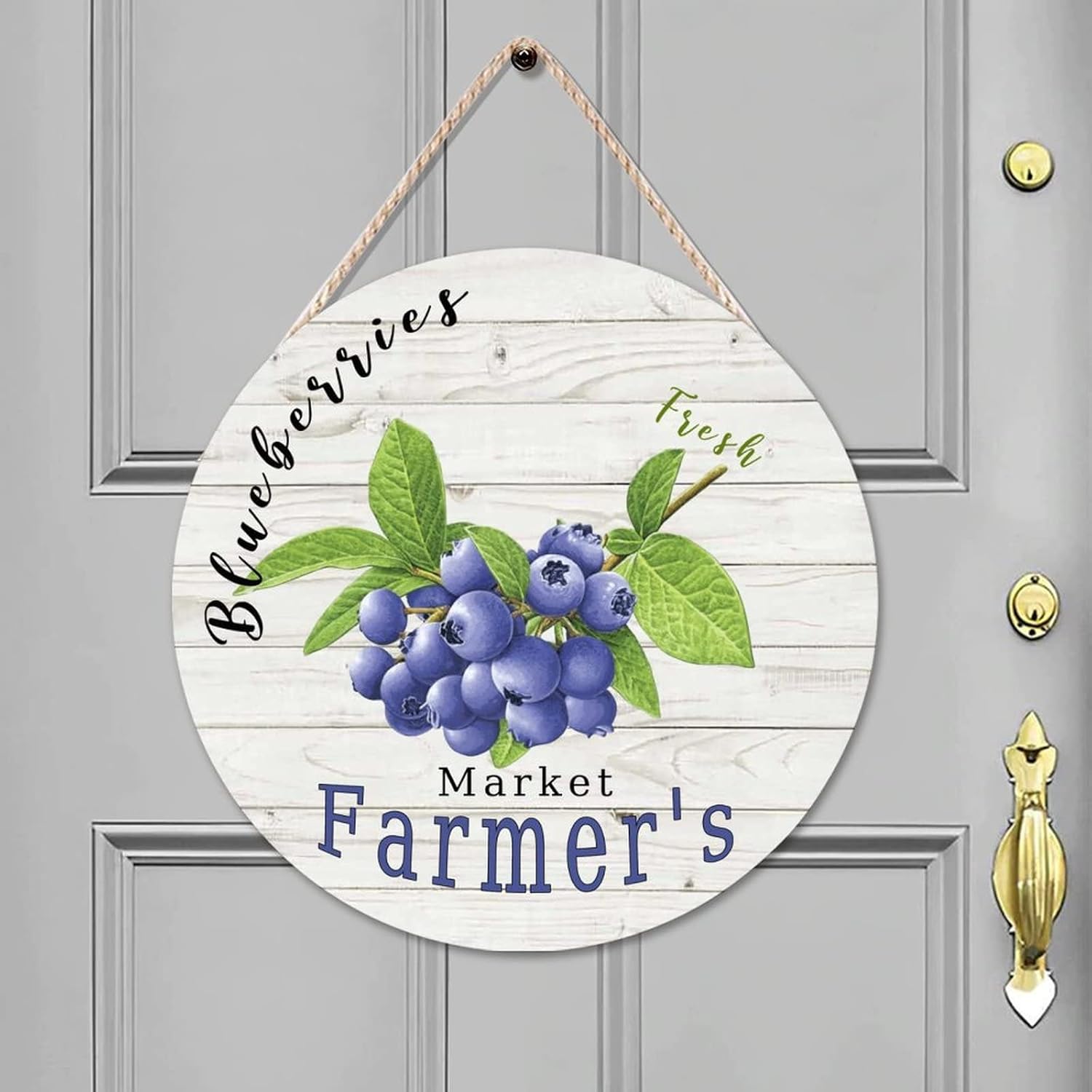Fresh Round Door Hanger Sign, Vintage Fruit Blueberry Wood Door Sign, Rustic 16x16in Wall Door Hanging Sign for Front Door Entryway Porch Bar Pub Farewell Party Housewarming Gifts
