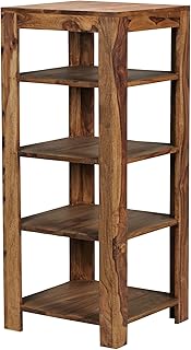 FineBuy Standregal Massiv-Holz Sheesham 105 cm Wohnzimmer-Regal mit 4 Ablagefächer Design Landhaus-Stil Beistelltisch Braun