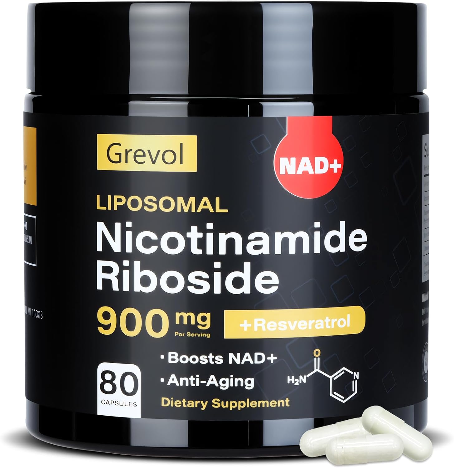 NAD Supplement for Men & Women: Liposomal Nicotinamide Riboside with Resveratrol & Quercetin - High Absorption Formula for Energy, Focus, and Skin - 80 Capsules