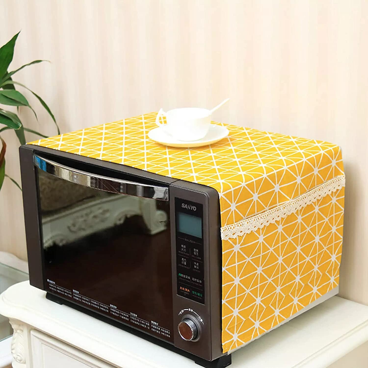 Zeinwap Microwave Oven Dust Proof Cotton Linen Striped Cover with Side Pouch Kitchen Storage Bags - 83 x 35 cm (Yellow, Pack of 1) (B0B865V32X) Amazon Price History, Amazon Price Tracker