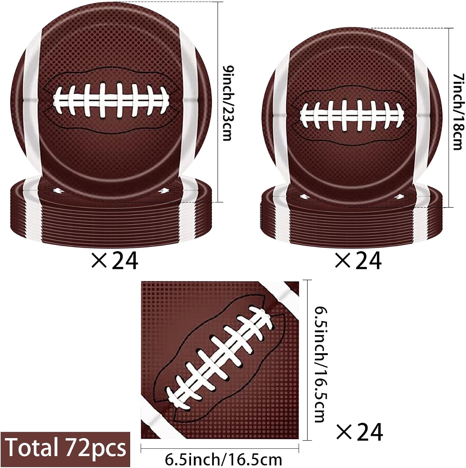 Football Paper Plates and Napkins Sets Sports Football Party Disposable Plates and Napkins Touchdown Party Dinner Decorations 72PCS Set (72)