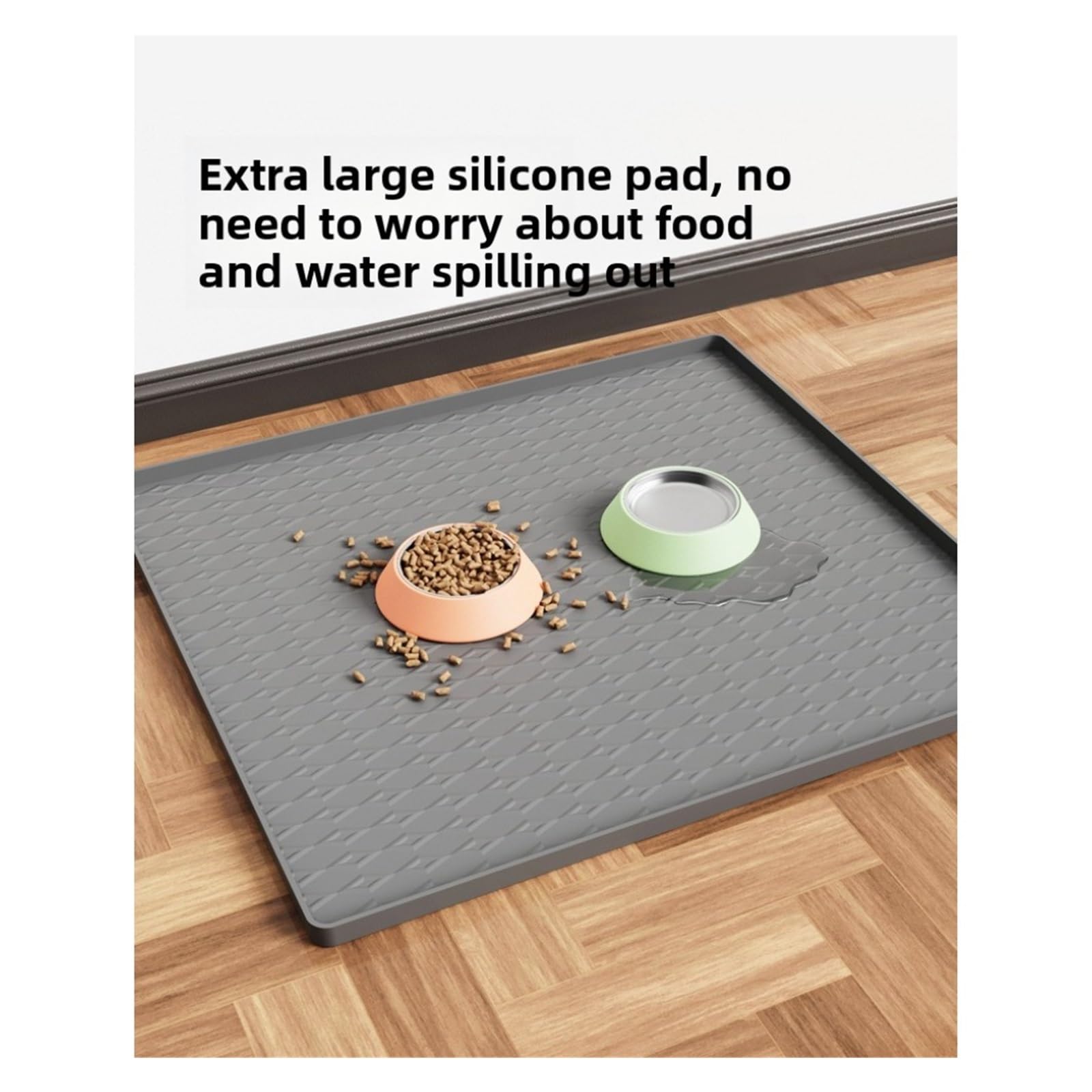 Alfombra Comedero Perro Tapete de Silicona for Mascotas (Perros y Gatos), antiderrame e Impermeable, fácil Limpiar(A Light Gray,65X60cm)