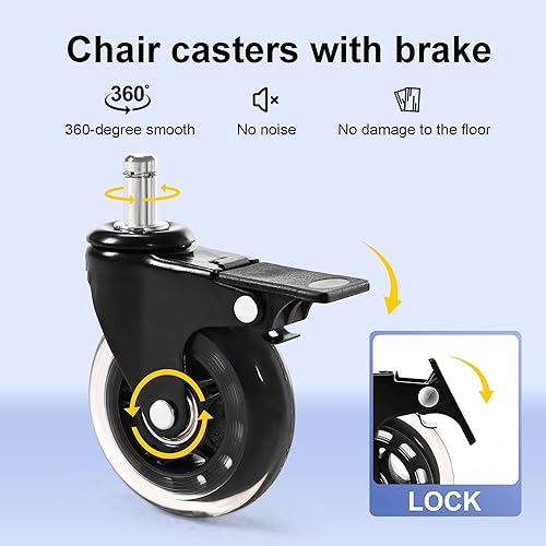 Miniatura 4 de Frassie Silla de juegos de oficina resistente de 28 pulgadas, pieza de repuesto con 5 ruedas con frenos, patas anchas para computadora y escritorio