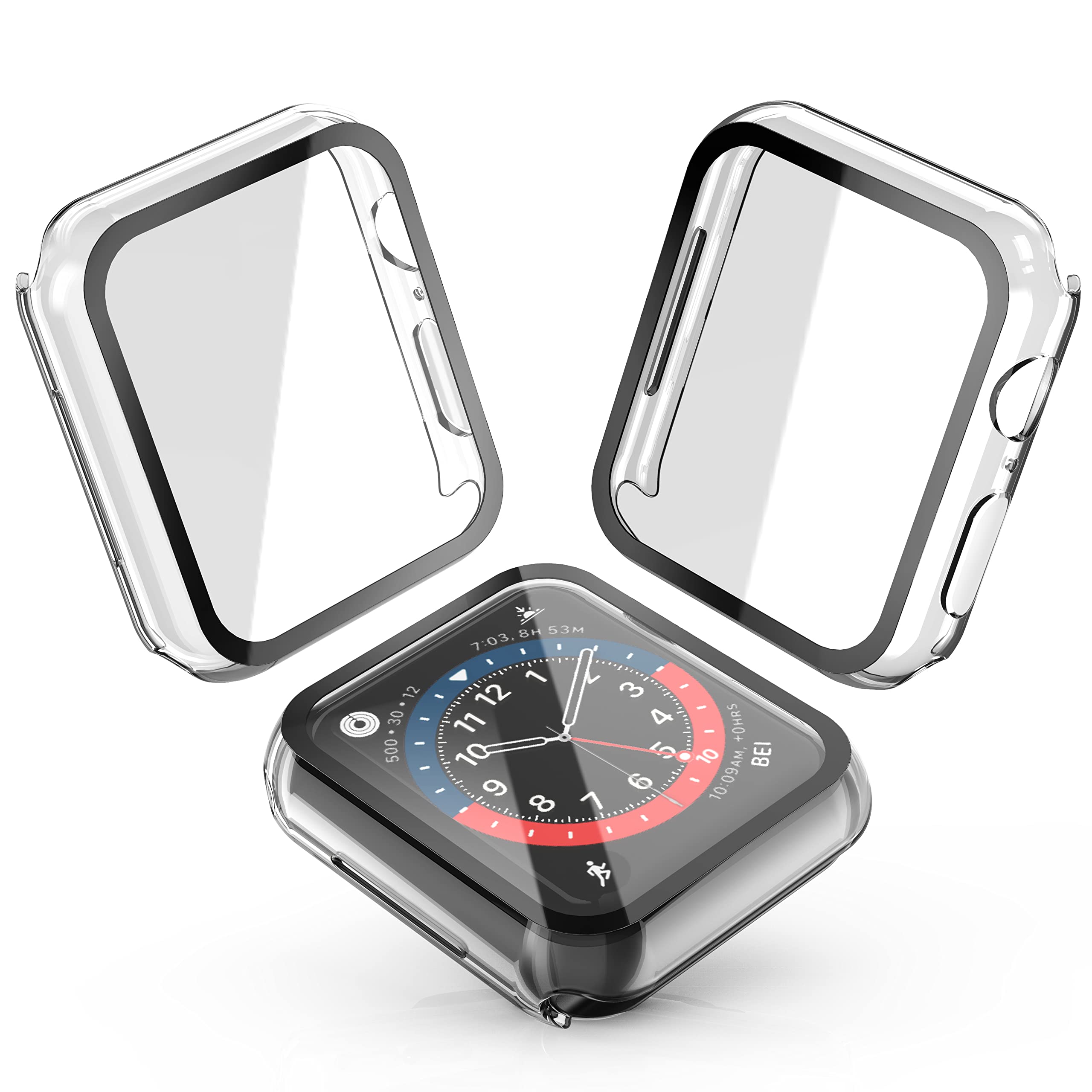 JULK Hard PC Case Compatible with Apple Watch Series 8 Series 7 45mm with Tempered Glass Screen Protector, Ultra-Thin HD Clear Anti-Scratch Protective Cover for iWatch (2-Pack Transparent)