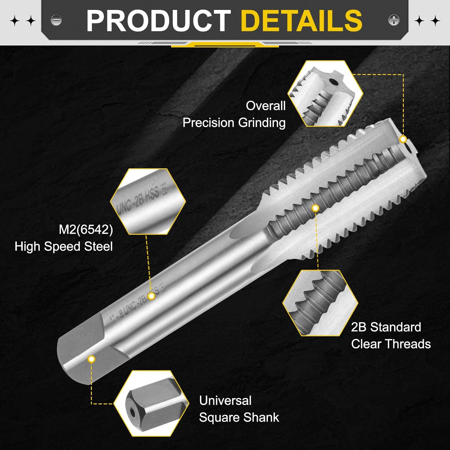 uxcell Hand Plug Tap 1"-8 UNC 2B Left Hand Thread Plug Style Taps Straight Flute Screw Tapping Threading Tool High Speed Steel HSS6542