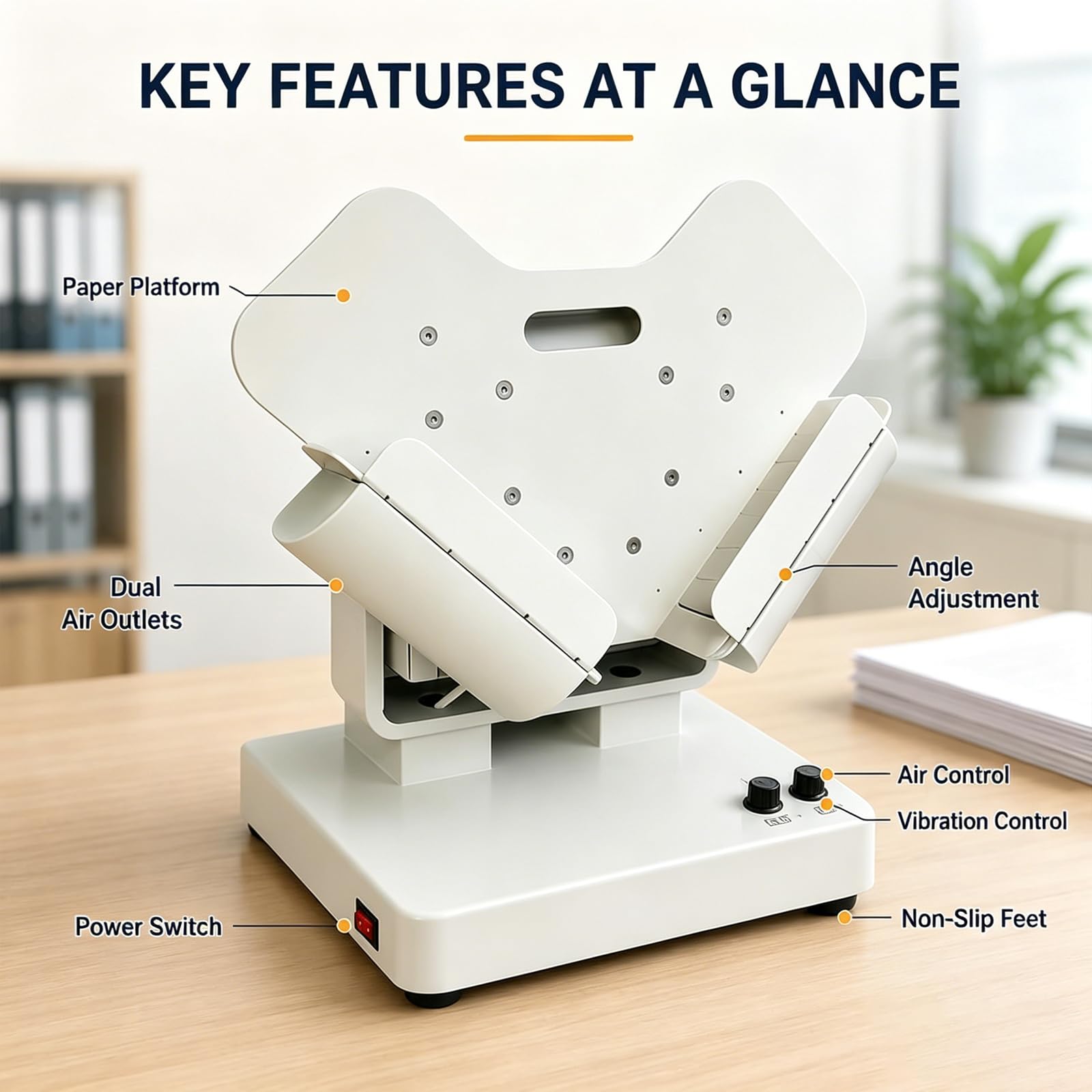 Macchina Automatica per La Selezione della Carta, Alimentatore da Tavolo con Doppia Ventola, 2500 Giri/min, capacità 1000 Fogli, Angolo Regolabile da 10° A 50° E Rimozione Dell'elettricità