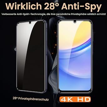 Pack of 3 for Samsung Galaxy A15 for Tempered Glass Privacy Screen and 3 Pieces Camera Protection 28° Anti-Spy Anti Fingerprint Bubble-Free 9H Full Screen Screen Protector