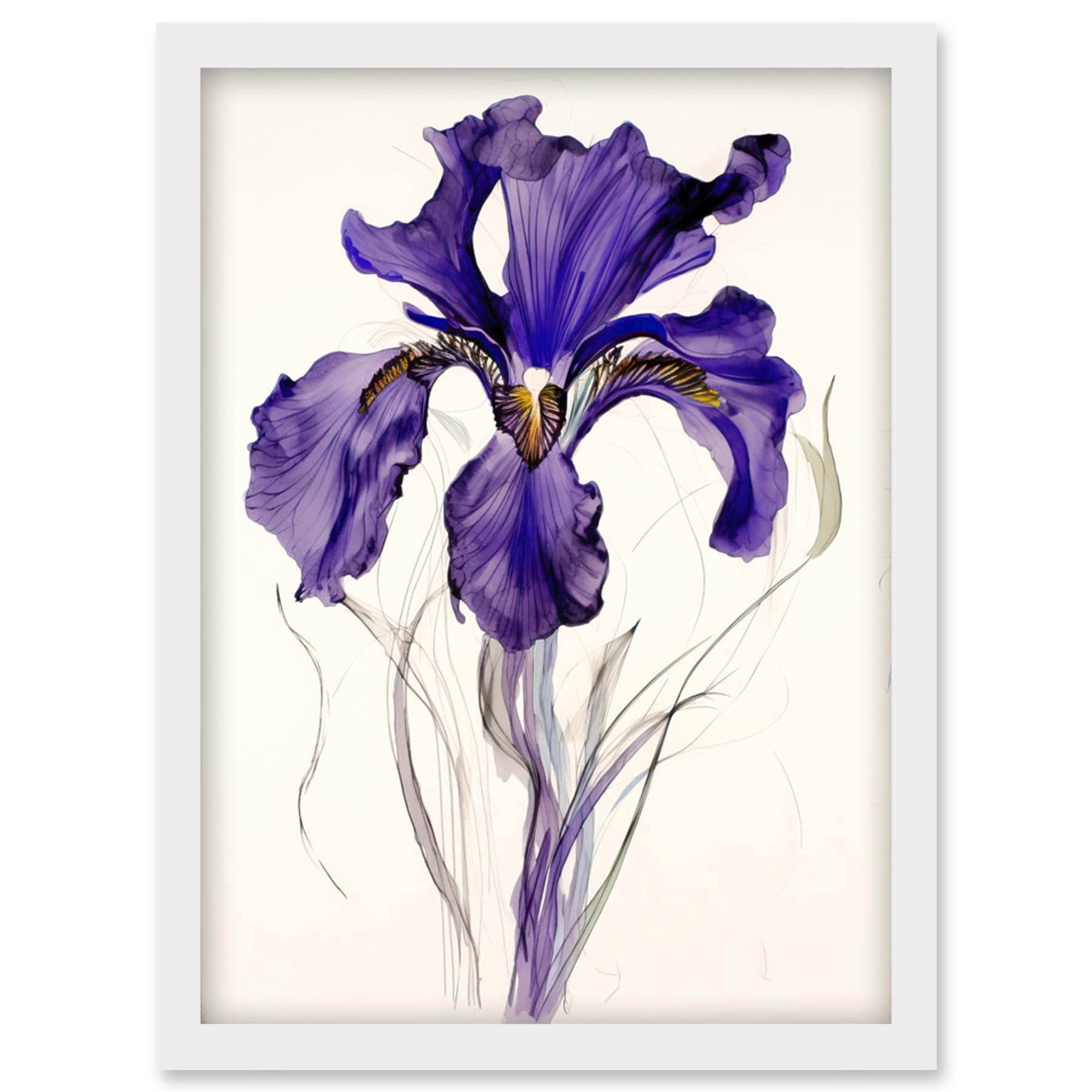Artery8 Iris Reticulata Watercolour Flower Bloom Drawing Artwork Framed Wall Art Print A4