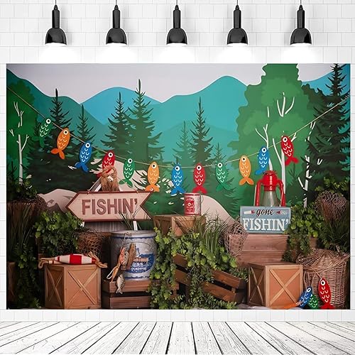 Miniatura 2 de Fondo de fotografía de pesca con plantas verdes bosque, para niños, fiesta de cumpleaños, pastel, retrato para baby shower, fiesta, accesorios para