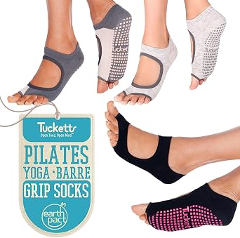Barefoot Toeless Grip Socks 3-Pack, Allegro, Non-Slip Pilates for Women | 70% Recycled Cotton, Traction Dots, Reformer, Yoga, Barre, Dance, Left Right Specific Knit, Moisture Wicking, Washable