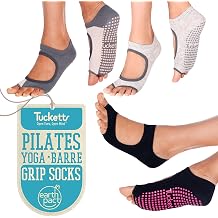 Tucketts Allegro 3 Pack Toeless Pilates Socks with Grips for Women, Non-Slip Open-Toe Socks for Yoga, Barre &amp; Dance