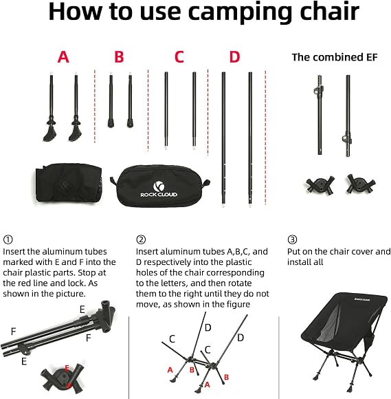 ROCK CLOUD 2-in-1 Portable Camping Chair Trekking Pole Folding Chairs Walking Sticks for Outdoor Camp Hiking Backpacking Lawn Beach Sports