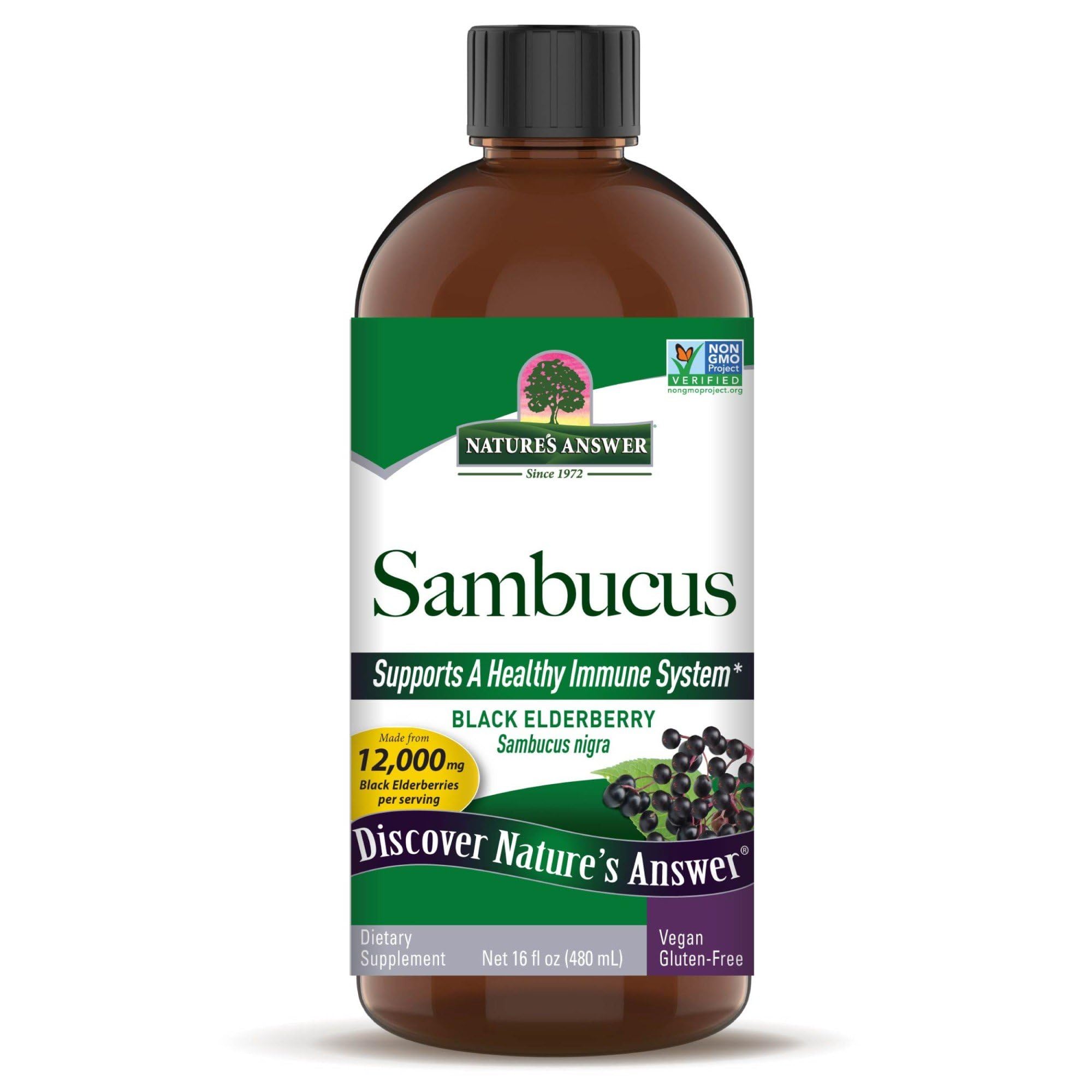 Nature's Answer Sambucus Elderberry Syrup 16 Ounce | Great Tasting Immune Support Supplement | Antioxidant, Vegan, Gluten Free, Made in USA | Single Count
