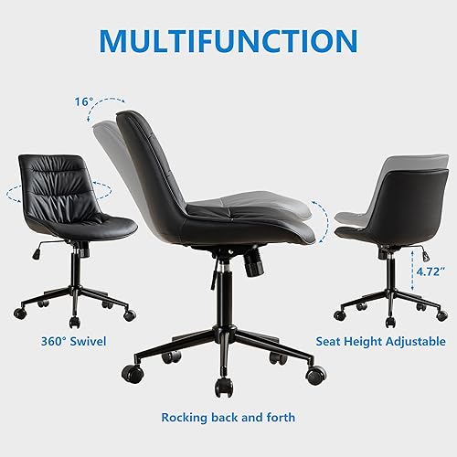 Miniatura 3 de Rowill Silla de oficina ergonómica sin brazos, silla de escritorio de piel sintética con altura ajustable, ruedas giratorias silenciosas, fácil