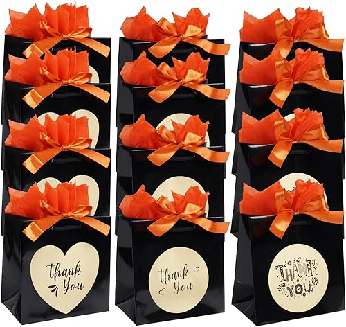 Ranfashiong Juego de 12 piezas pequeñas de 7 x 7 x 4.3 pulgadas, bolsa de papel con papel de seda y cinta, recuerdos de fiesta de boda para