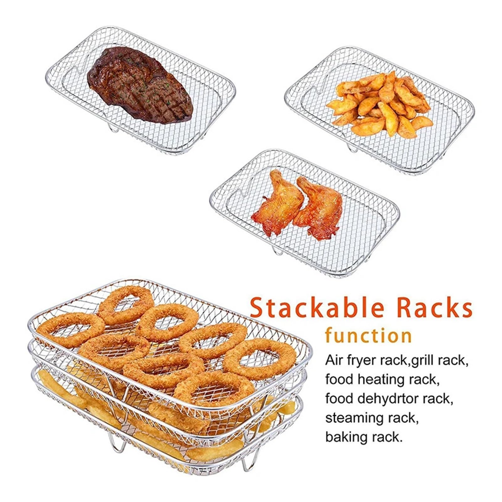 Accesorio para freidora de Aire: Rejilla de Acero Inoxidable para Barbacoa de 3 Niveles para Asar Carne a la perfección. Herramienta Esencial para freír y cocinar.