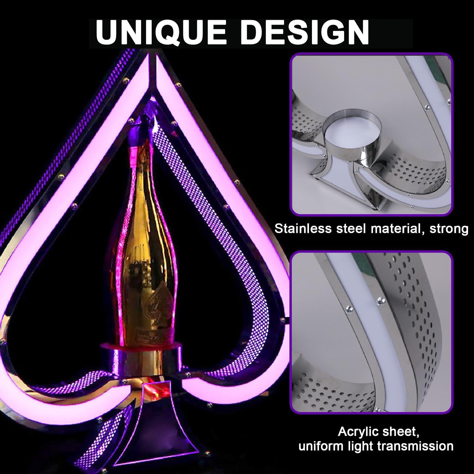 Espositore Per Bottiglie Di Champagne A LED Di Picche, Telecomando, 7 Colori Regolabili, Espositore Per Bottiglie Di Vino Luminoso, Mensola Per Bottiglie Di Liquore Illuminata A LED