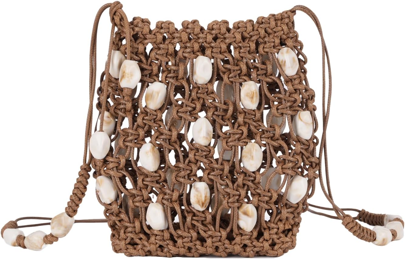 Boho Beaded Small Crossbody Bag for Women, Lightweight Crochet Cell Phone Purse with Adjustable Strap Crossbody Phone Purse