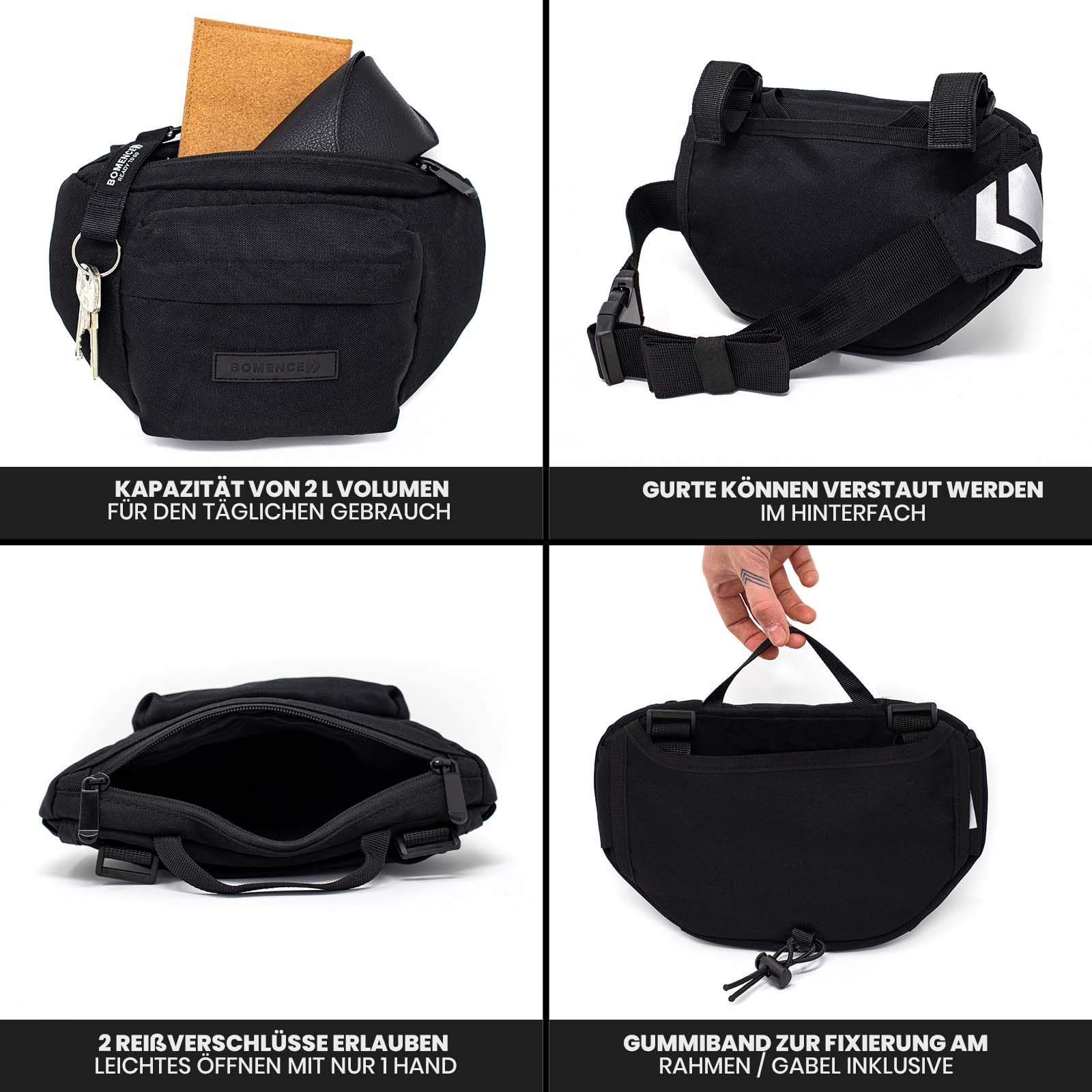 Bomence kleine Fahrrad Lenkertasche Hüfttasche 2-in-1, Gürteltasche, Bauchtasche, Fahrradlenkertasche, Fahrradtasche vorne (Schwarz)