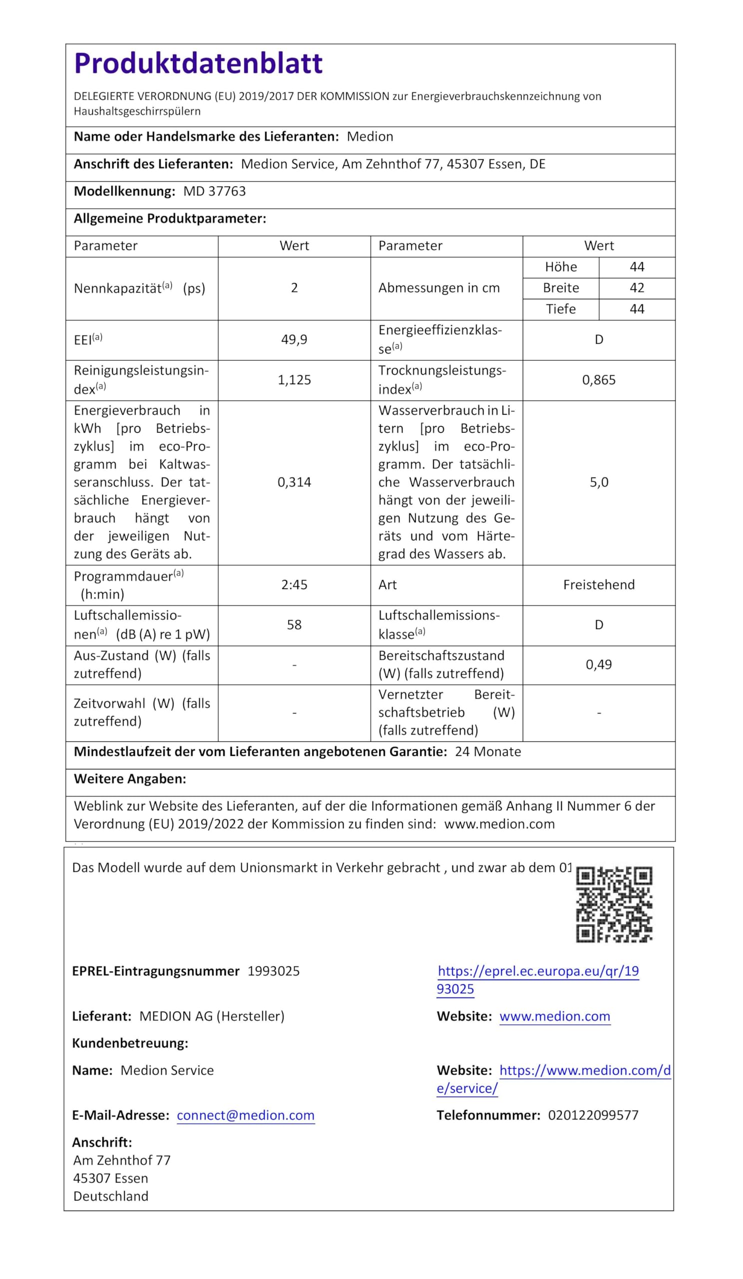 MEDION Mini Geschirrspüler DWT20 Tischgeschirrspüler 2 Maßgedecke freistehend silber