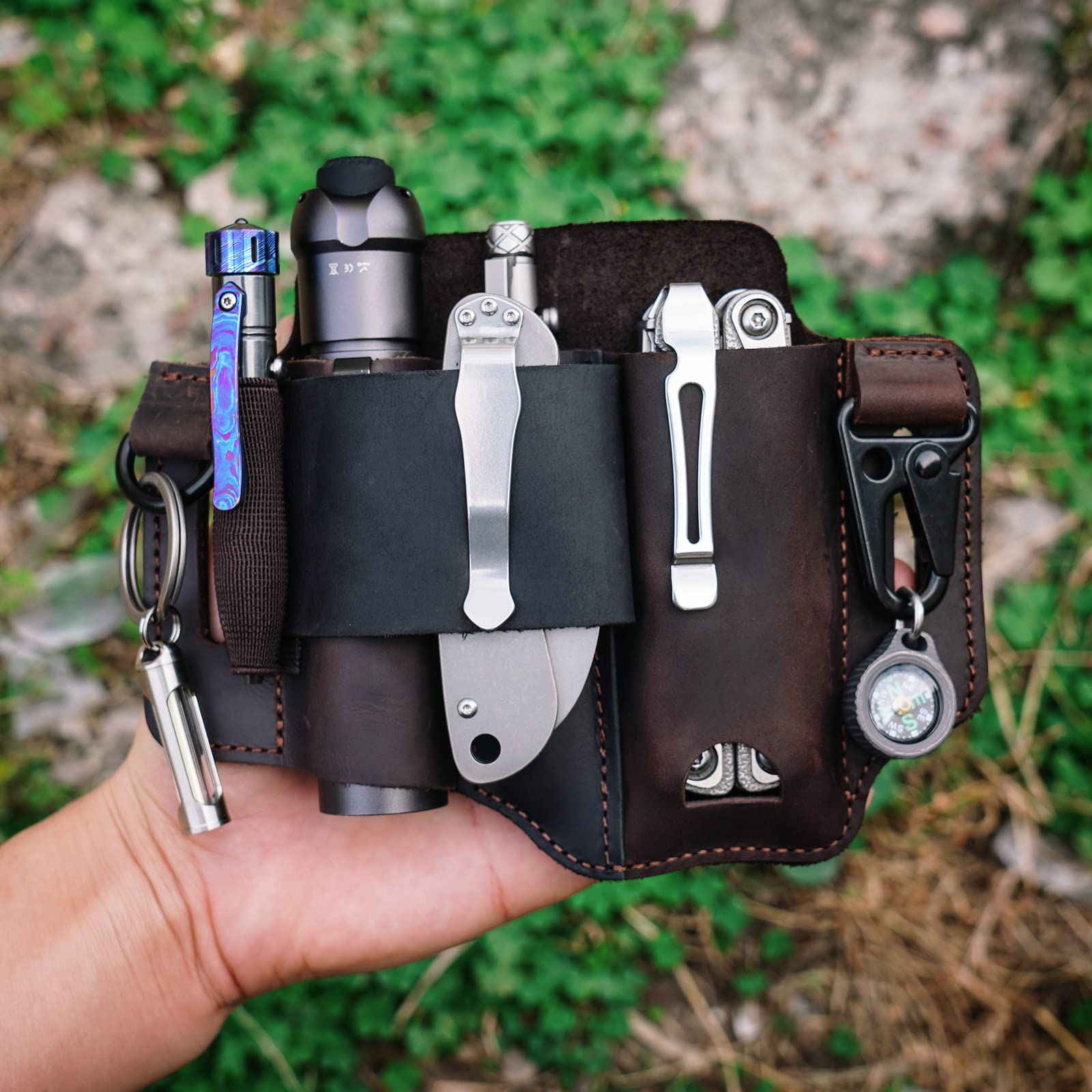 VIPERADE PJ36 - Étui Multi-Outils, étui en Cuir, Organiseur de Poche EDC pour Homme, étui Leatherman, Porte-Lampe de Poche et Porte-Stylo, Organiseur de Ceinture EDC avec Porte-clés