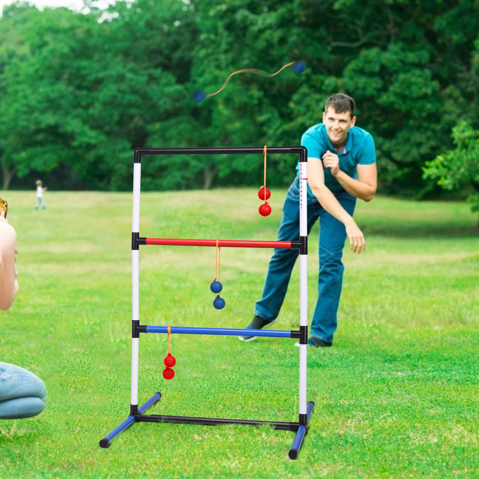 GYMAX 2er Set Leitergolf aus PVC, Wurfspiel mit Bolas & Tragetasche, Leiterspiel mit eingebautem Punktezähler, Laddergolf für Indoor & Outdoor