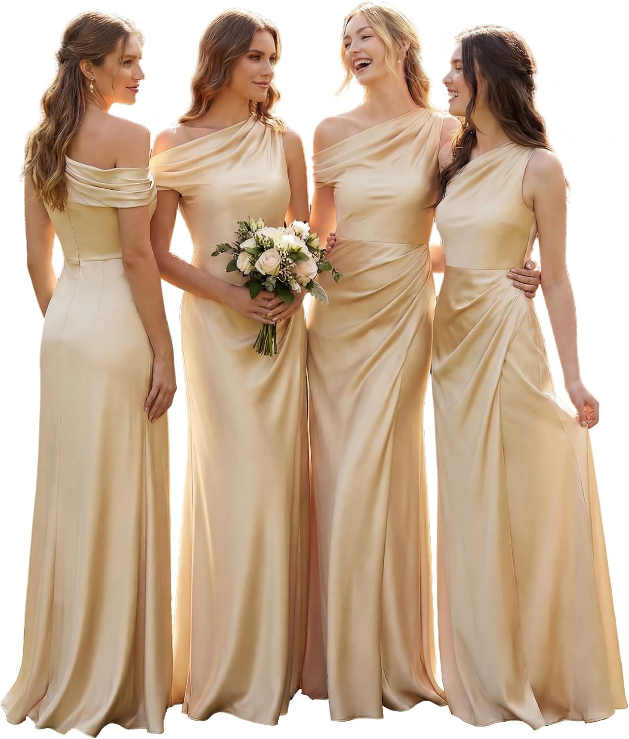 Ever-Pretty Women's Summer Stretchy One Shoulder Formal Wedding Guest Dress Ruched Slit Satin Bridesmaid Dresses 02670