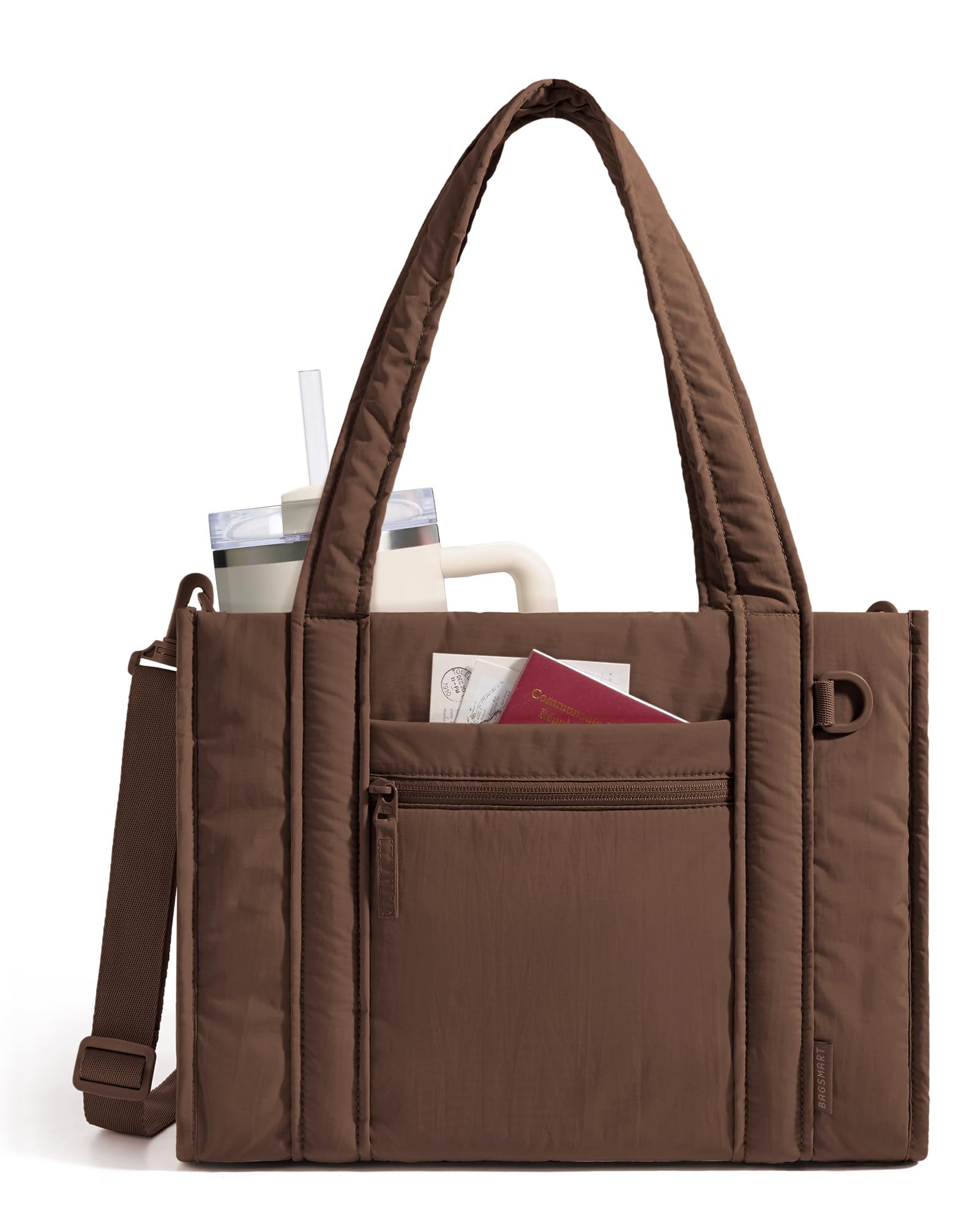 BAGSMART Boxy Tote Bag for Women, Crossbody Bag with Zipper, Crush Bow Purses for Travel Work College