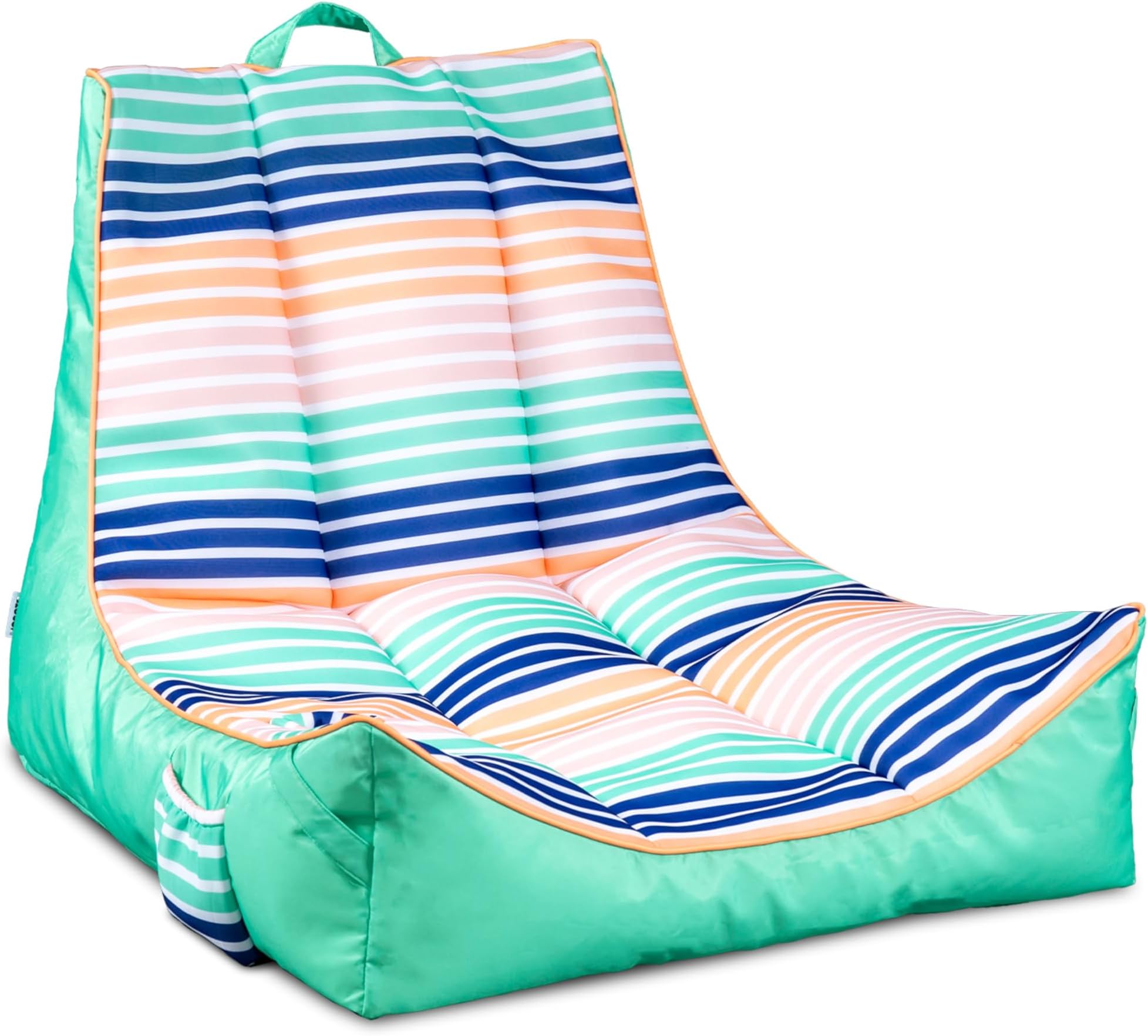 Captain's Float No Inflation Needed Pool Lounger, Rivera Stripe Turquoise Double Sided Mesh, Quick Draining Fabric, 3 feet