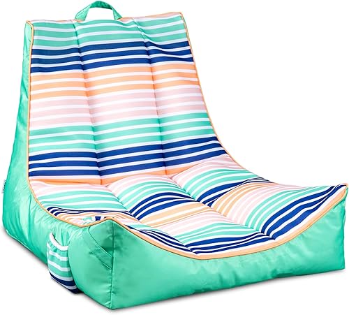 Miniatura 20 de Big Joe Captain's Float No Inflation Needed Pool Lounger, Double Sided Mesh, Quick Draining Fabric Rayas náuticas americanas,Hibisco tropical