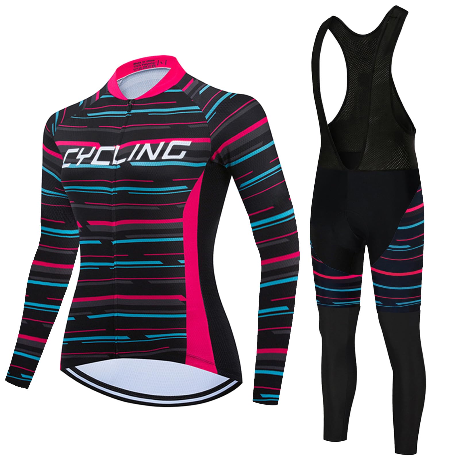 Abbigliamento Ciclismo Donna Completo Bici MTB Tuta Ciclista Maniche Lunghe,Maglietta Bicicletta Giacca e Salopette Pantaloni con 19D Gel Imbottiti,Completi Maglia da Ciclo Jerseys Rapida Traspirante