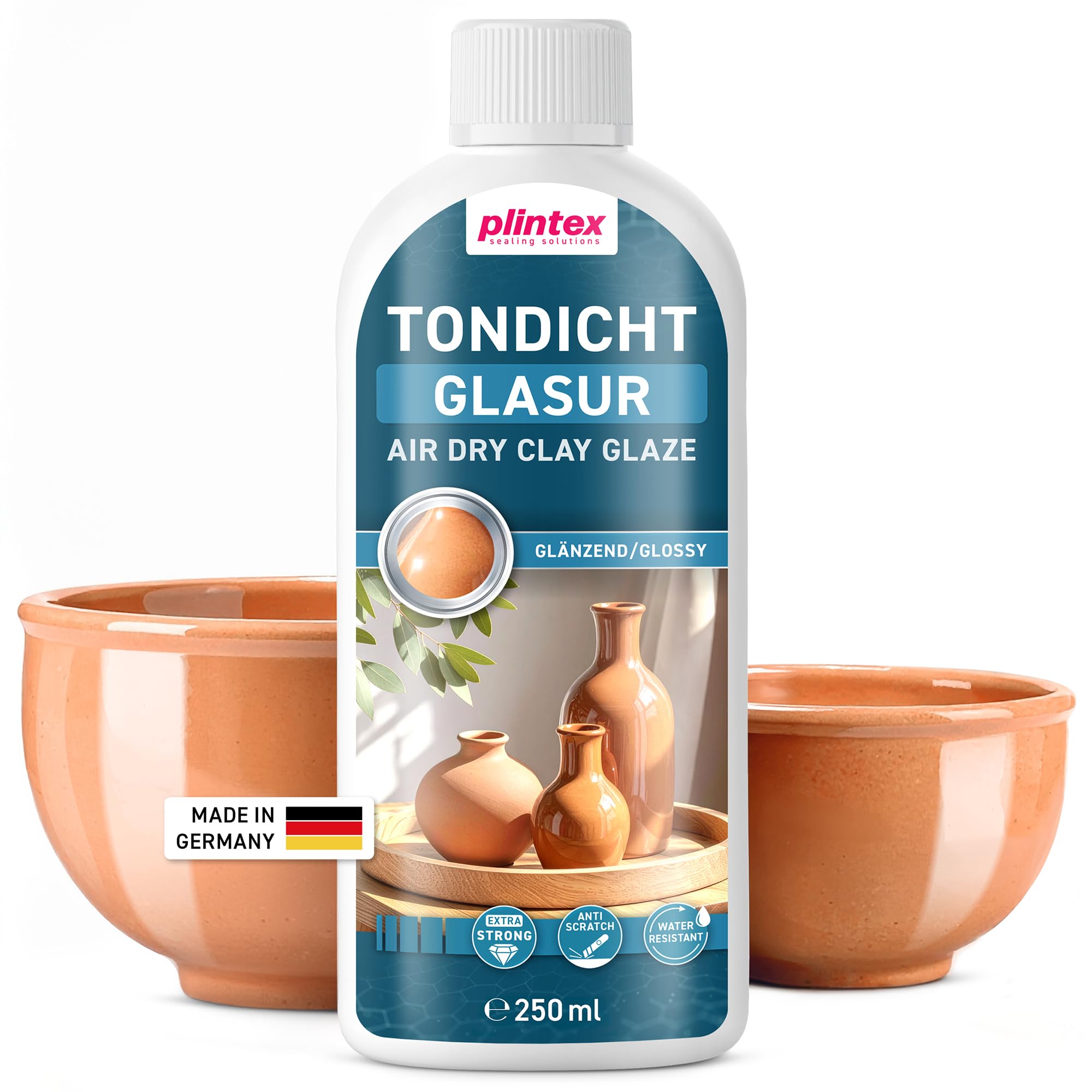 PLINTEX® Tondicht Versiegelung 250ml wasserfest & lösungsmittelfrei - Keramik-Versiegelung & Glasur ohne Brennen für Ton, Gips, Beton, Terrakotta & Gießpulver - Made in Germany