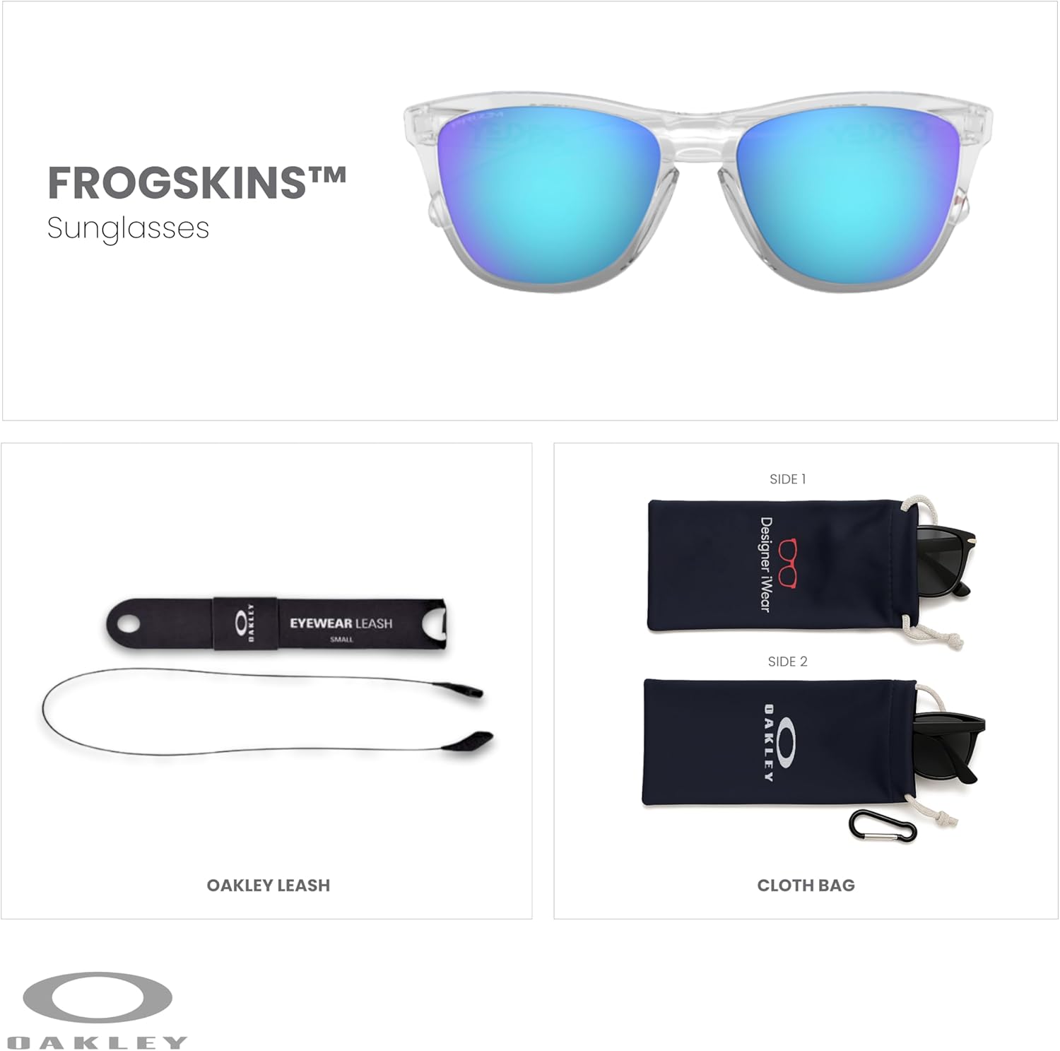 OAKLEY Frogskins (a) OO9245 Square Sunglasses for Men+ Bundle Accessory Leash Kit, Microfiber Pouch