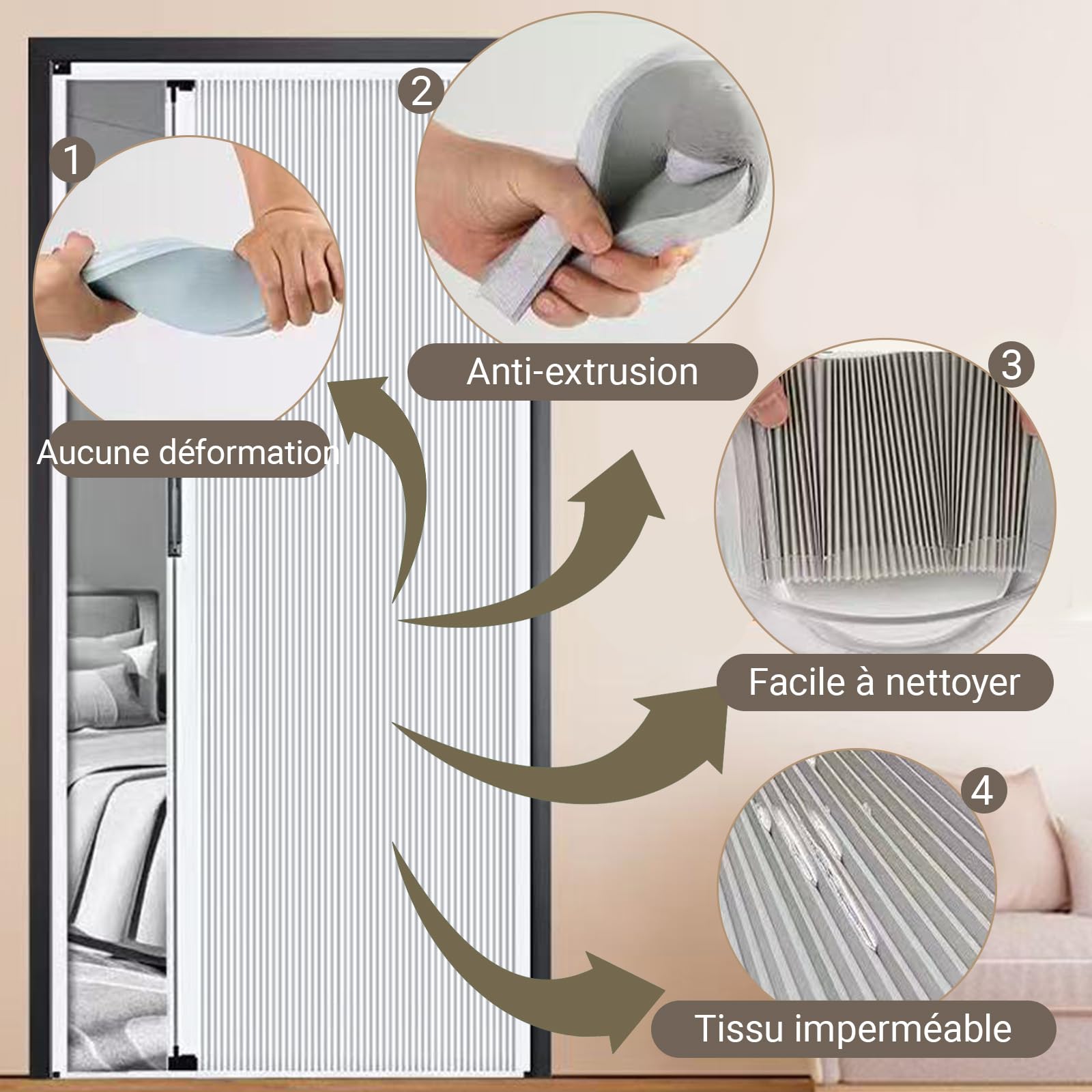Porte coulissante interieur, Porte Pliante accordéon, Porte Accordéon Pliante Blanche Sur Mesure - Tissu Cellulaire et Cadre en Aluminium, Panneau Non Tissé, Facile à installer(W×H:70×200cm)