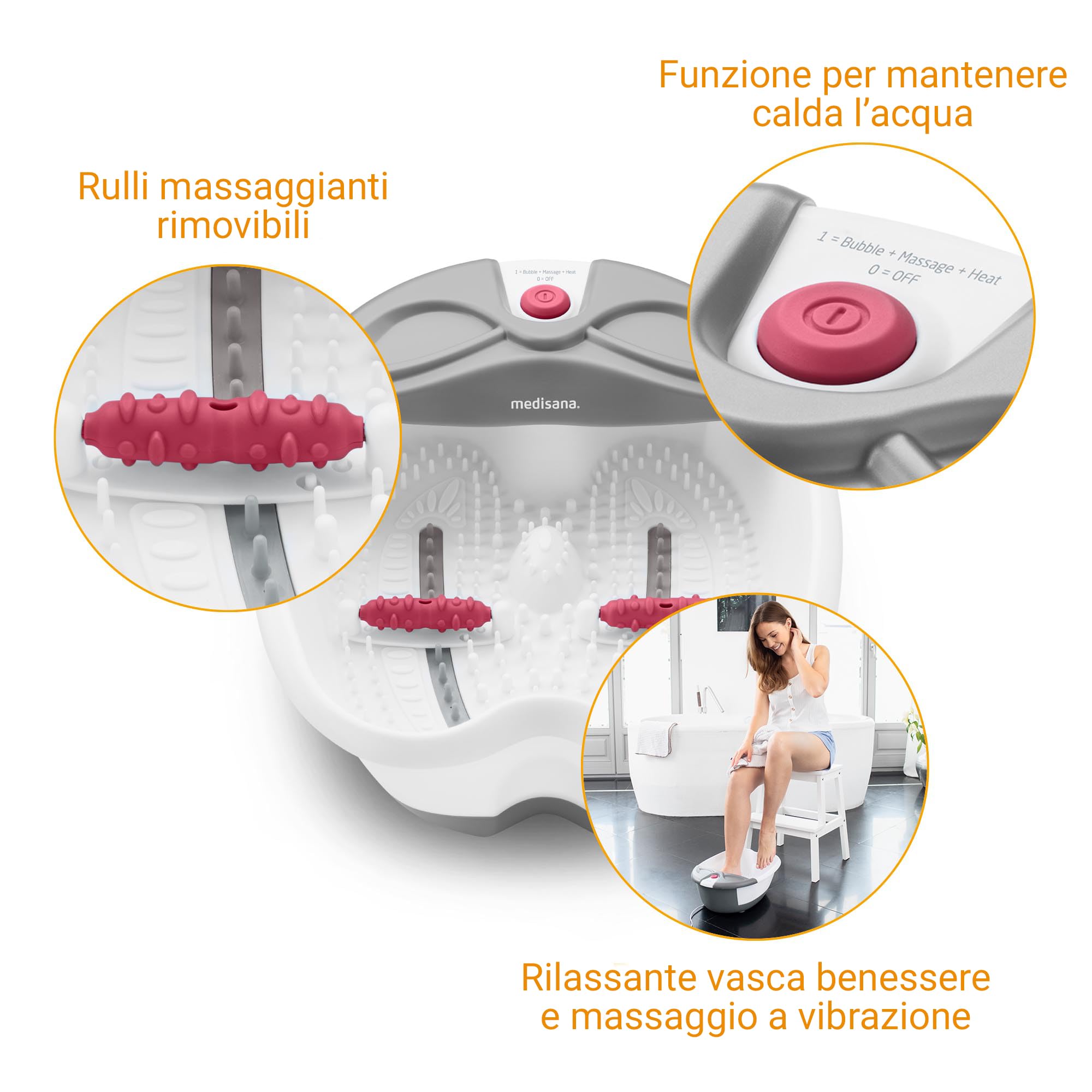 medisana FS 300 pediluvio ellettrico con massaggio, bagno per piedi | con massaggio a zone riflesse, funzione di mantenimento in caldo, con massaggio e riscaldamento, per piedi grandi