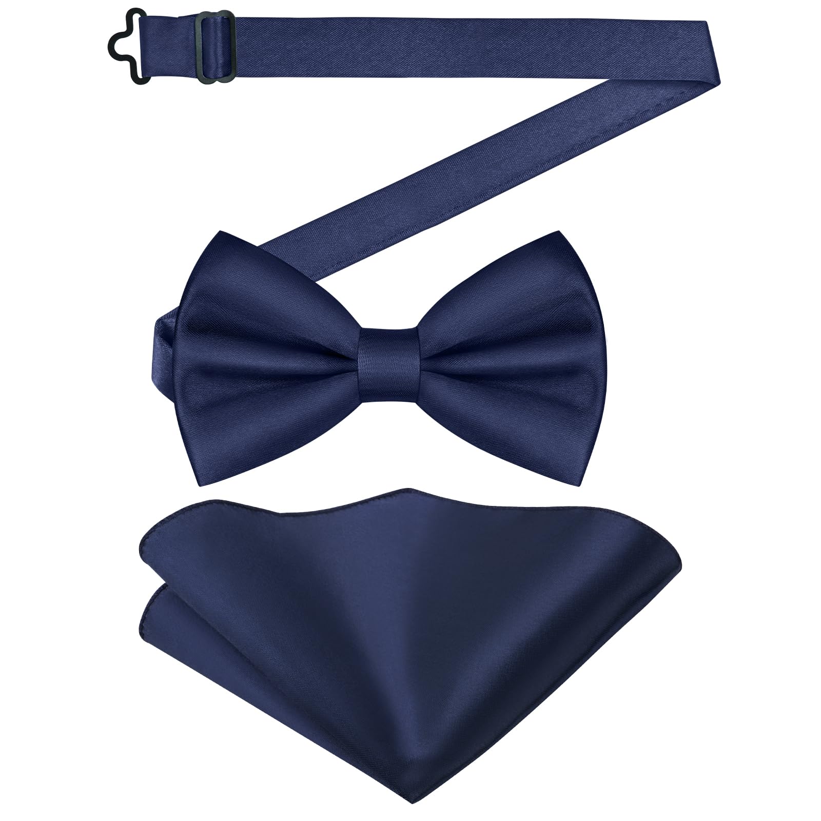 HISDERN Vlinderdas met pochet voor heren, effen, instelbaar, smoking, vlinderdas voor bruiloft, feest, B donkerblauw 1, Eén maat